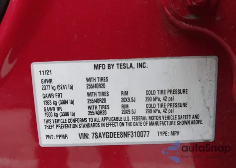 2022 Tesla Model Y Long Range Dual Motor All-Wheel Drive from USA, damaged, VIN 7SAYGDEE8NF310077
